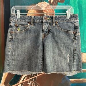 Volcom Blue Jean Shorts with Distressed Hem size 1